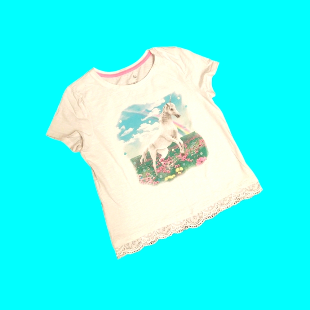EUC SO Girls Unicorn Tee Size 10/12